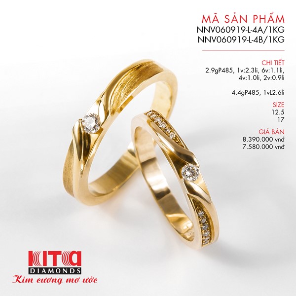 Nhẫn Kim Cương vàng khá phổ biến và được nhiều cặp vợ chồng  lựa chọn